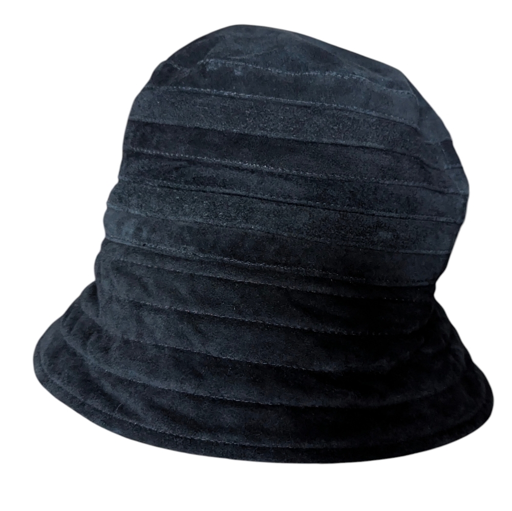 Black Suede Leather Bucket Hat